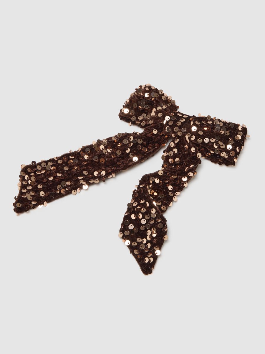 Brown Velvet Girl's Bow with Sequins_2