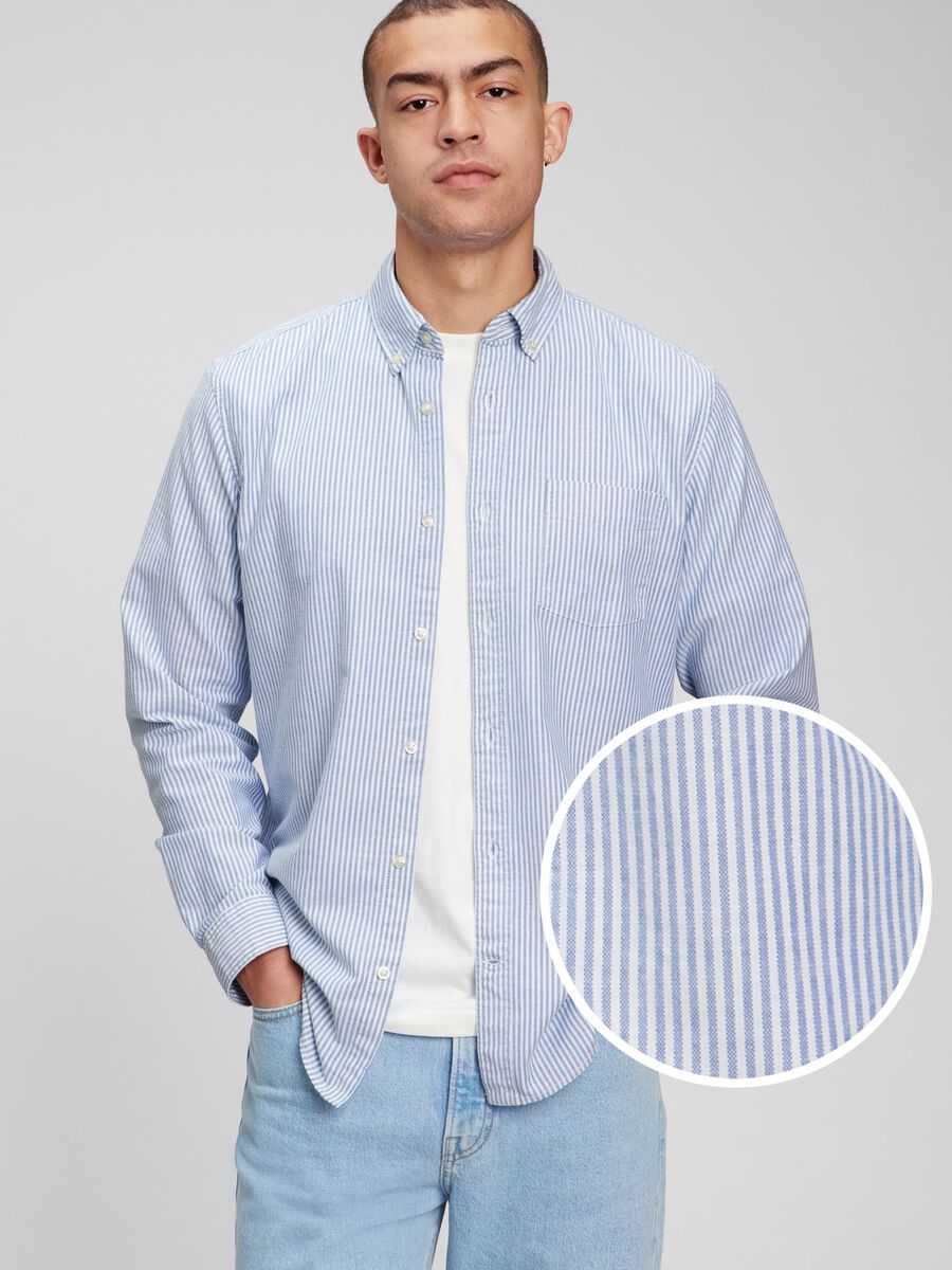 Striped Oxford cotton shirt with pocket_0