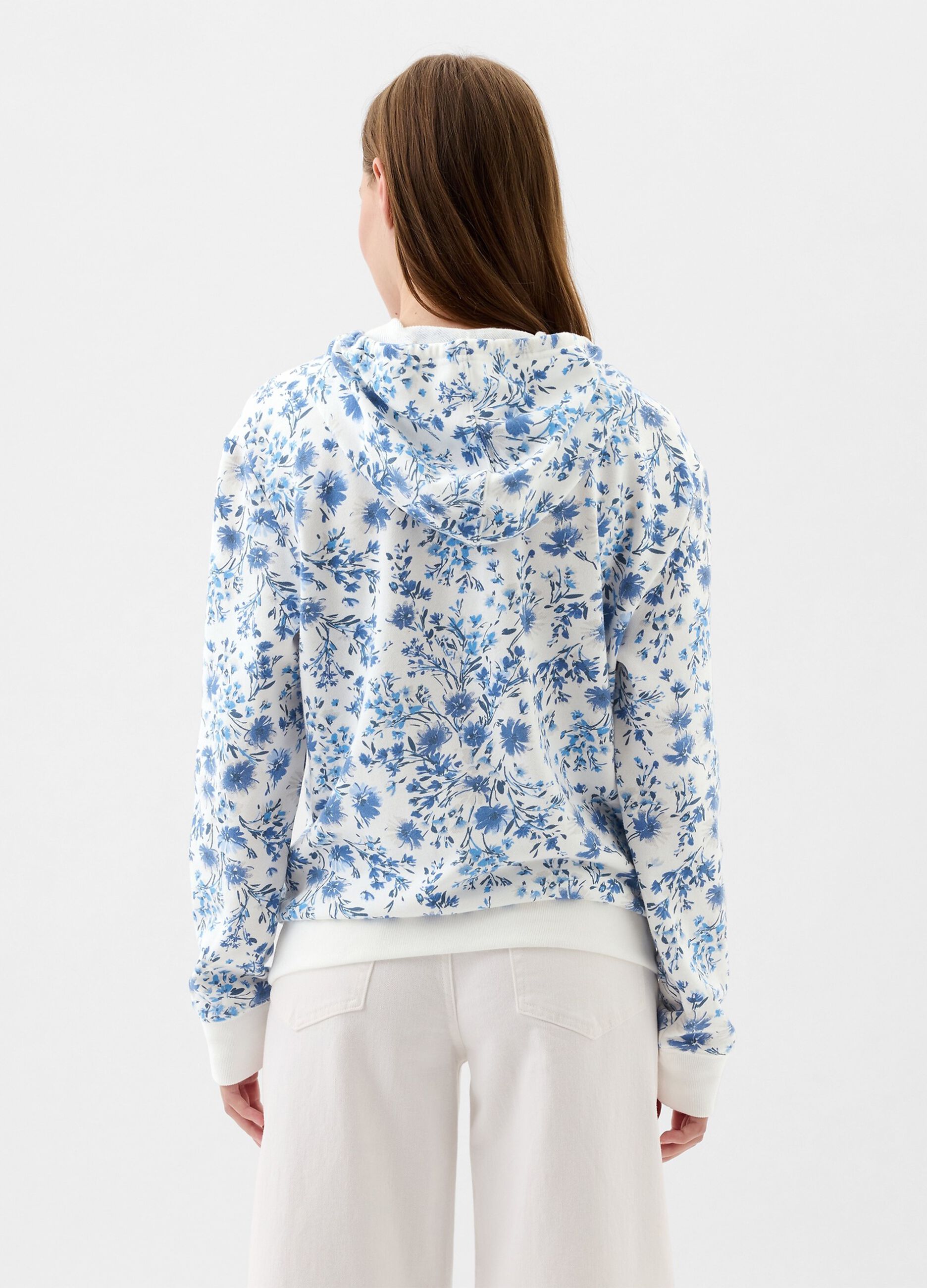 Floral sweatshirt with hood and logo embroidery