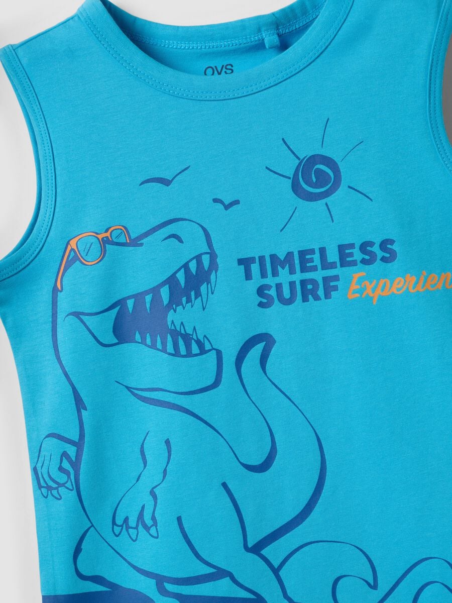 Canottiera azzurra in puro cotone con stampa dinosauro_2