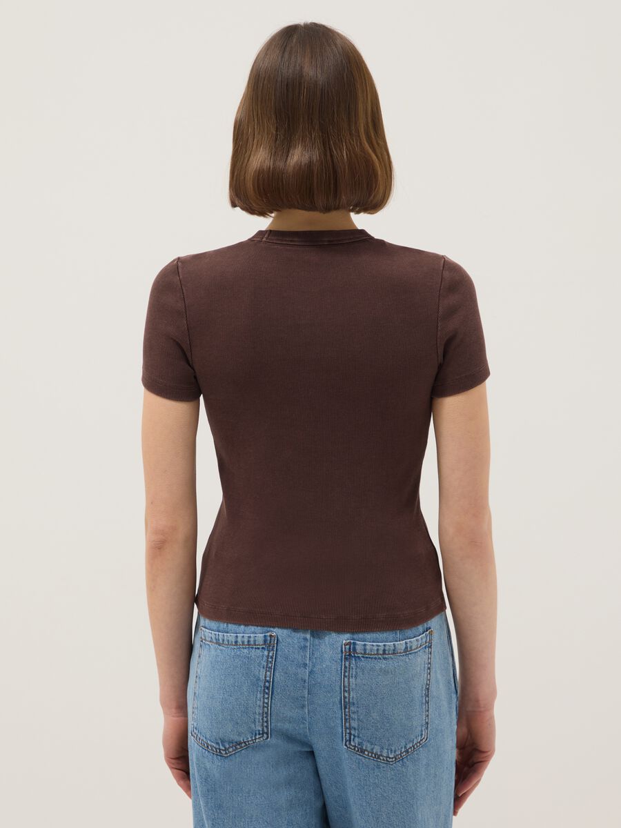 Brown stretch cotton fitted t-shirt_2