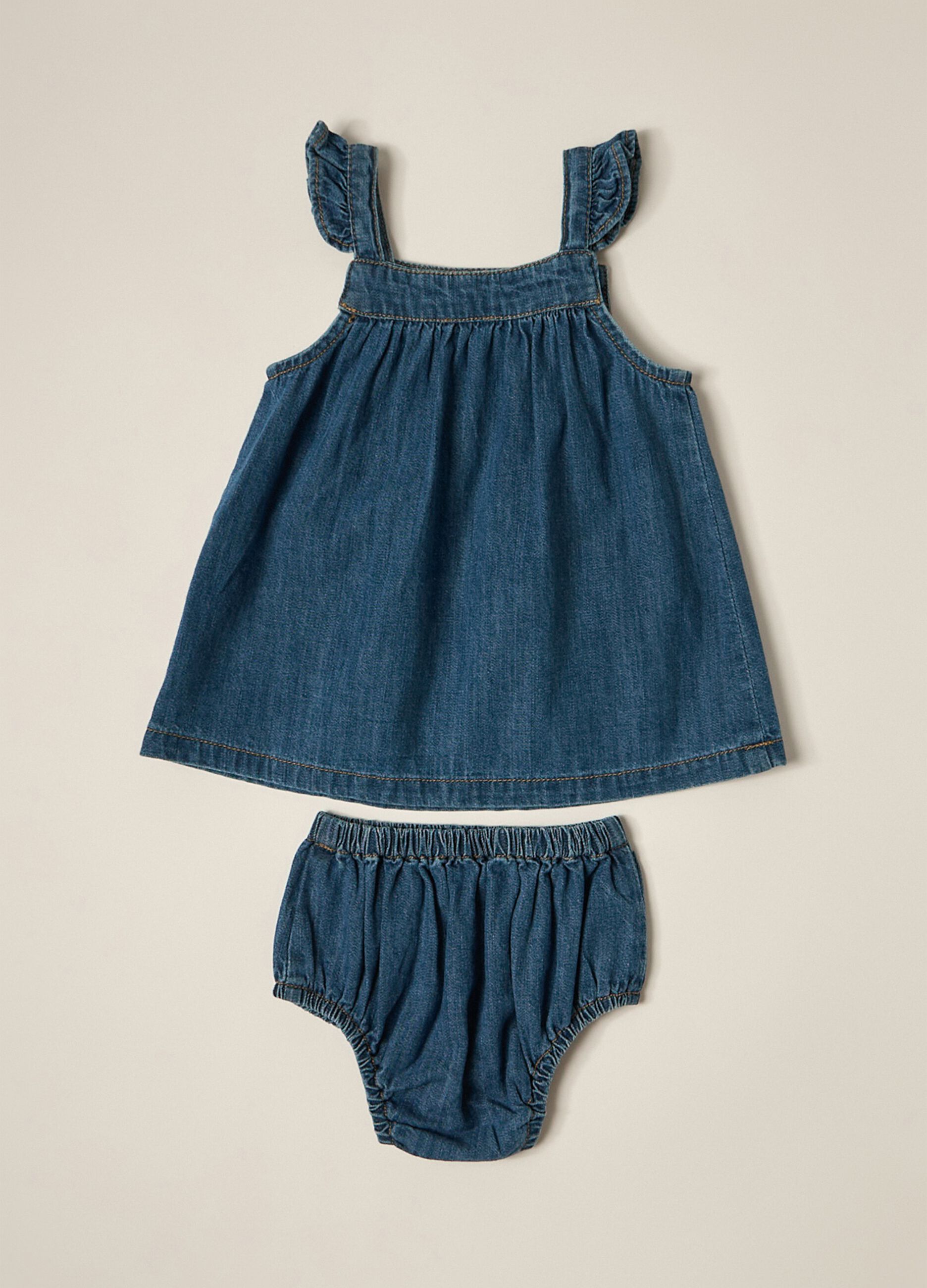 Set vestito + shorts in denim di puro cotone IANA neonata