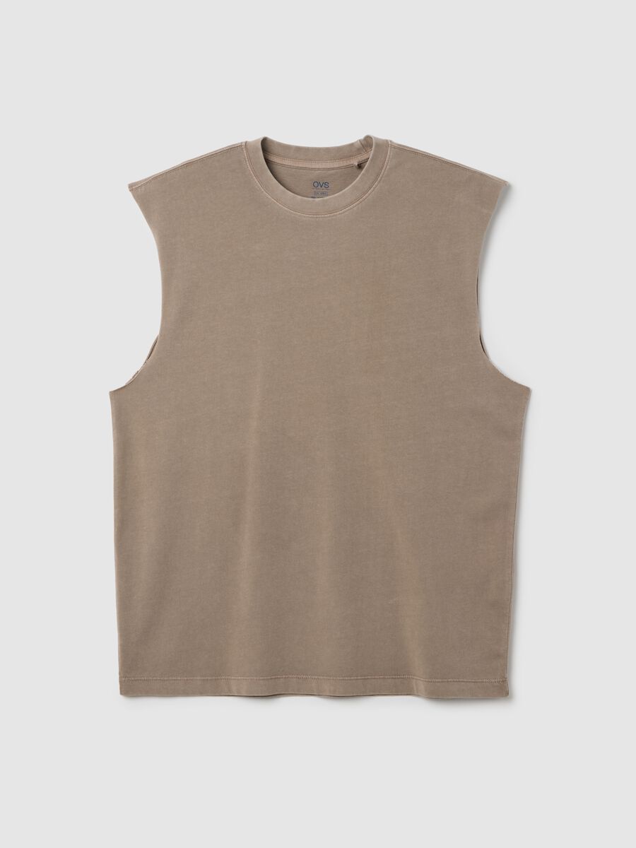 Men's beige pure cotton tank top regular fit_0