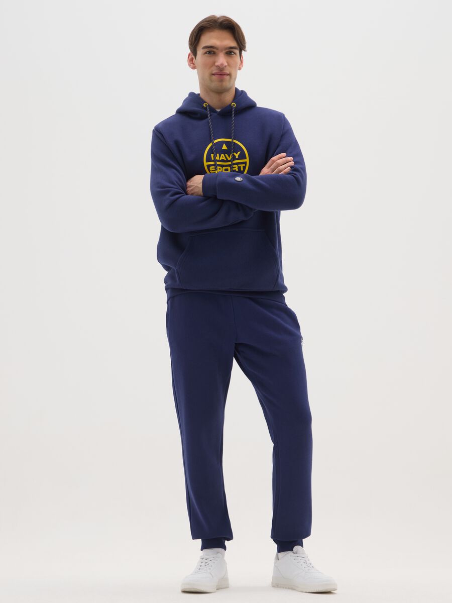 Felpa con cappuccio blu in misto cotone regular fit_1