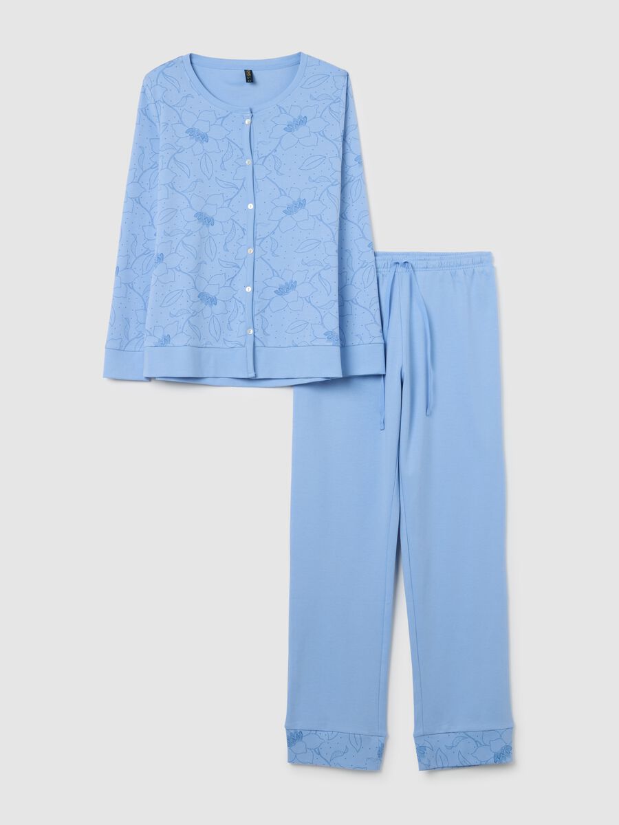 Blue cotton pyjamas with floral print_0