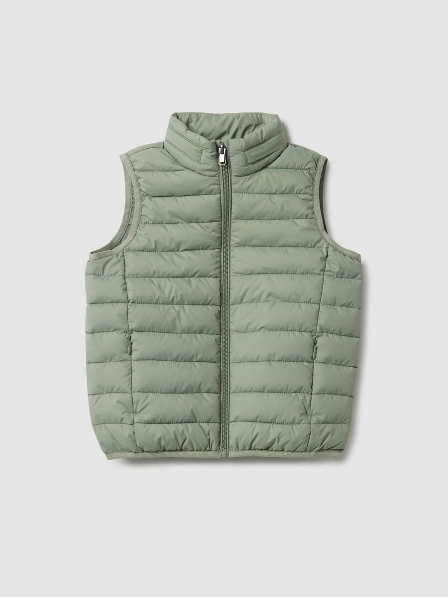 Kids' green padded waistcoat, regular fit, water repellent with zip_0