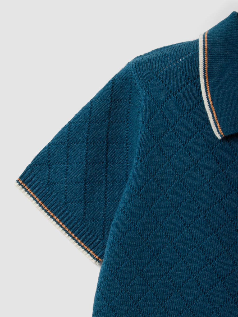 Blue short-sleeved polo shirt in pure cotton_3