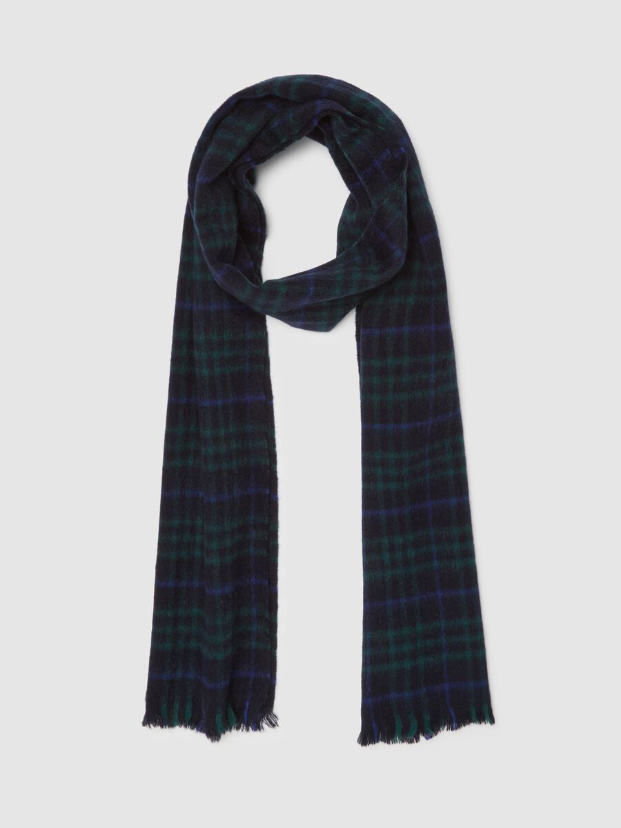 Blue Checked Pure Wool Scarf_0