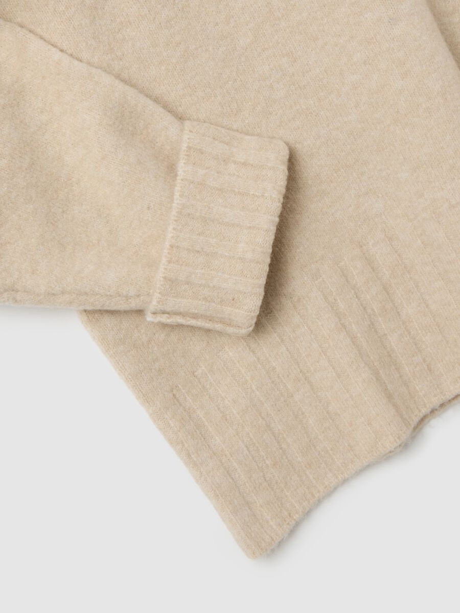Beige stretch fabric oversized fit pullover with crew neck_5