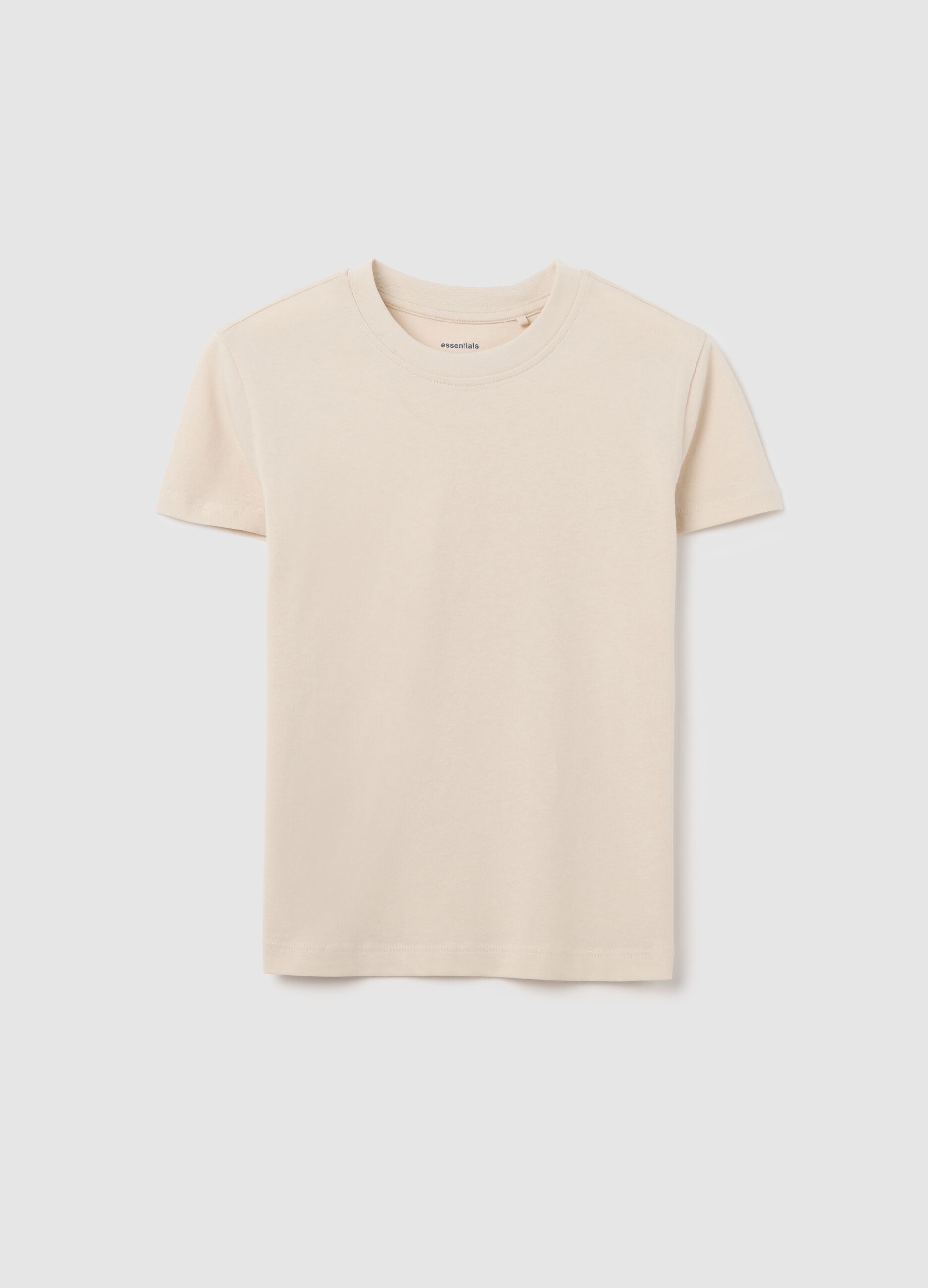 T-shirt da ragazza in puro cotone beige regular fit con scollo rotondo