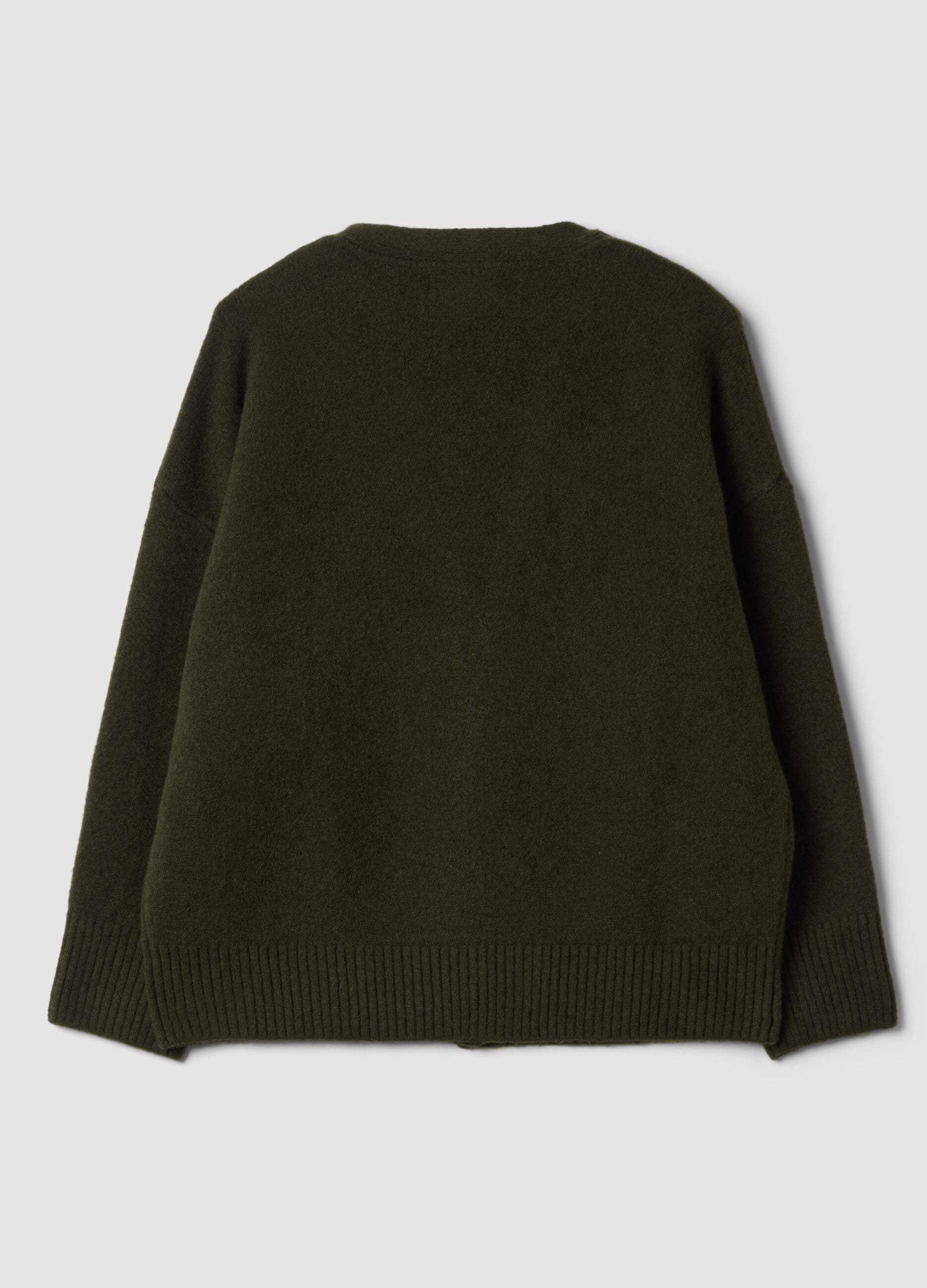 Cardigan verde in lana elasticizzata Scollo profondo a V