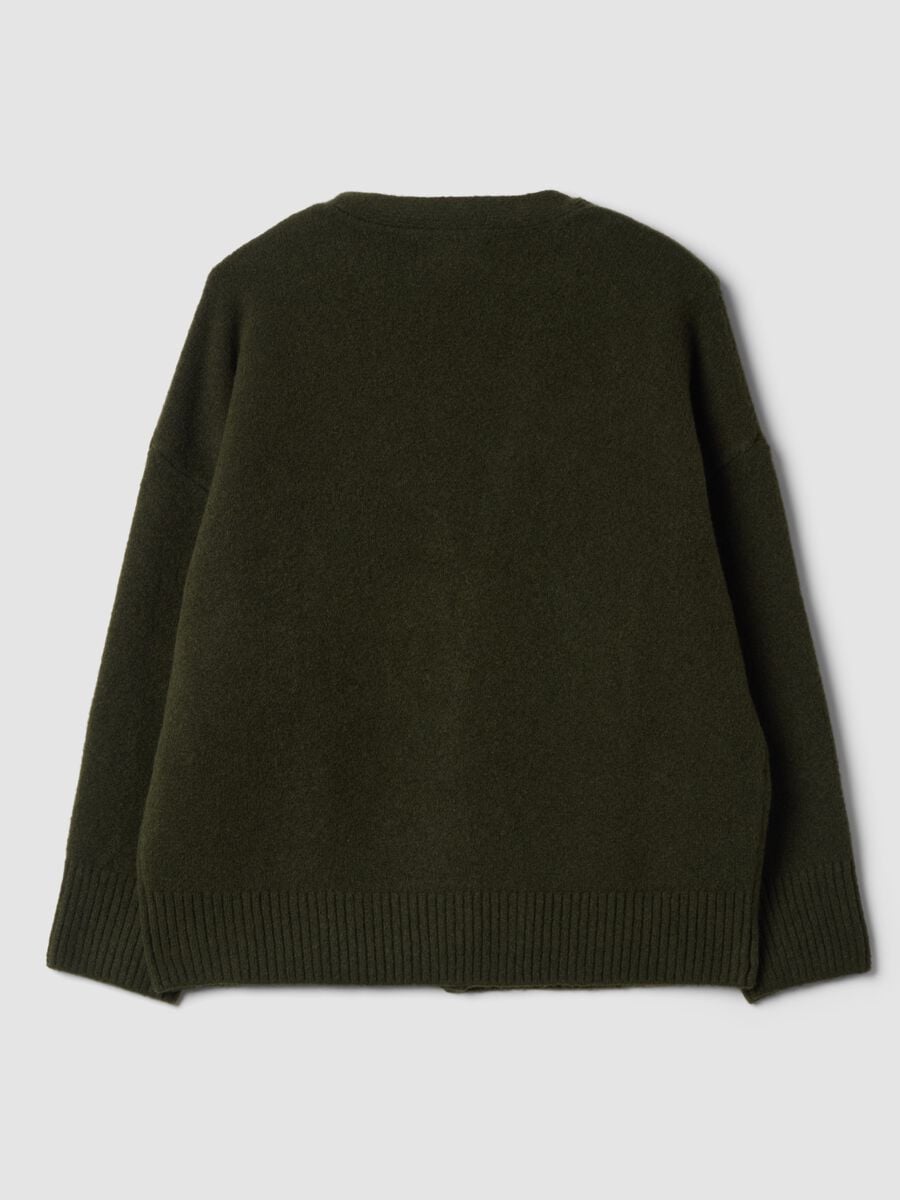 Cardigan verde in lana elasticizzata Scollo profondo a V_2