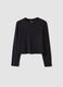 Black pure cotton T-shirt with ribbed neckline for girls_0