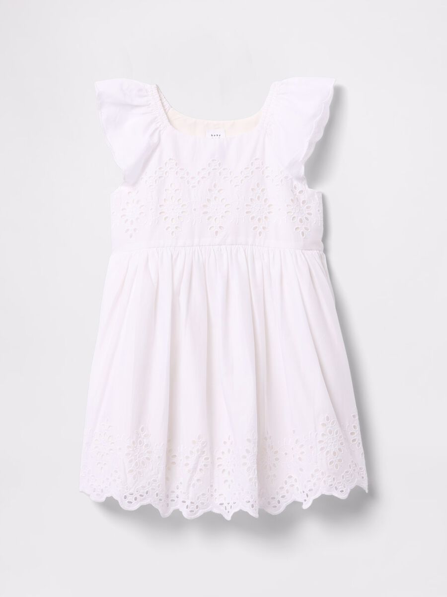 White dress in cotton with openwork flowers_1