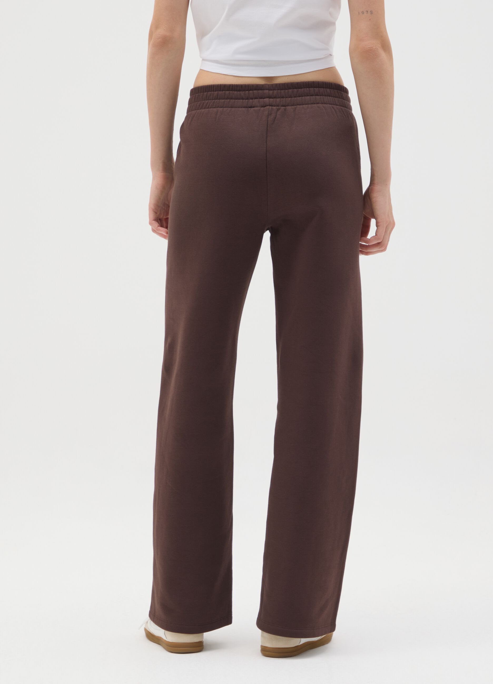 Brown relaxed cotton blend trousers