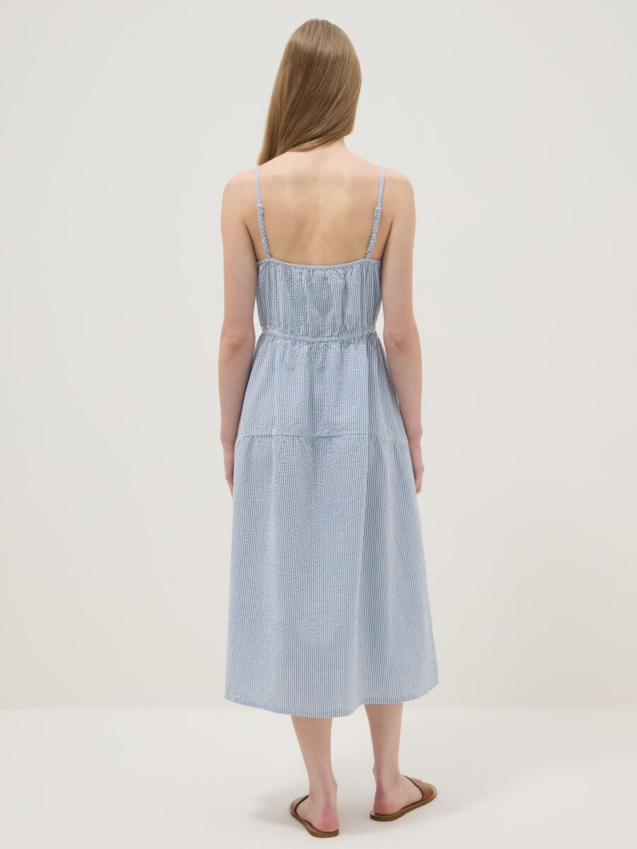 Abito azzurro a righe in puro cotone regular fit con spalline sottili_3