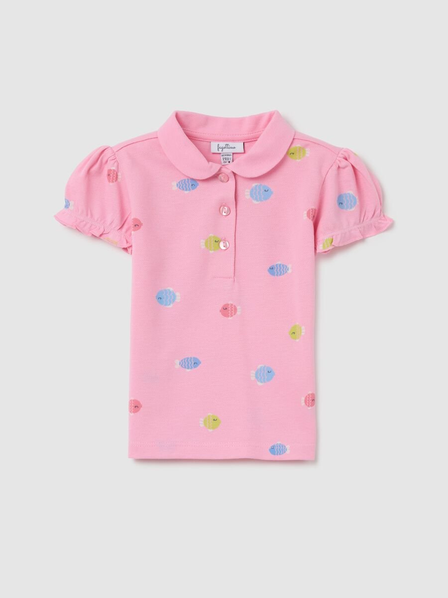 Pink polo with fish pattern in organic cotton_0