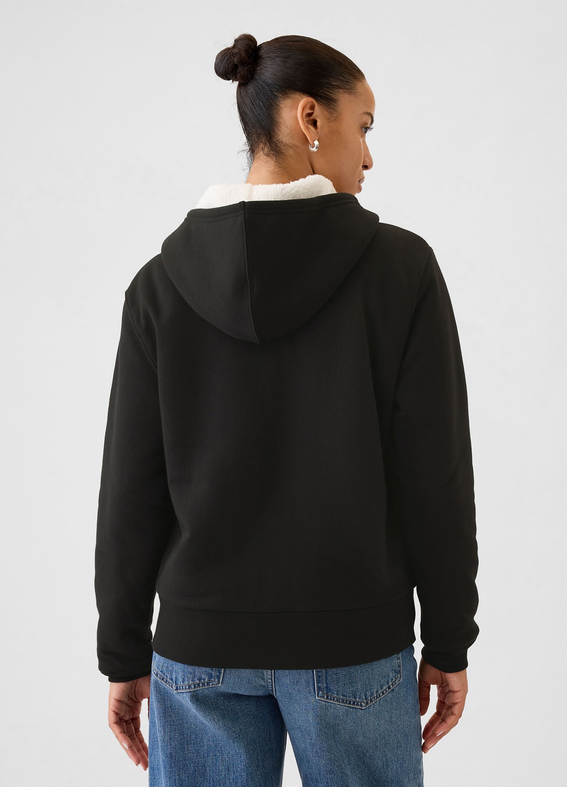 Full-zip sweatshirt with sherpa lining and logo embroidery