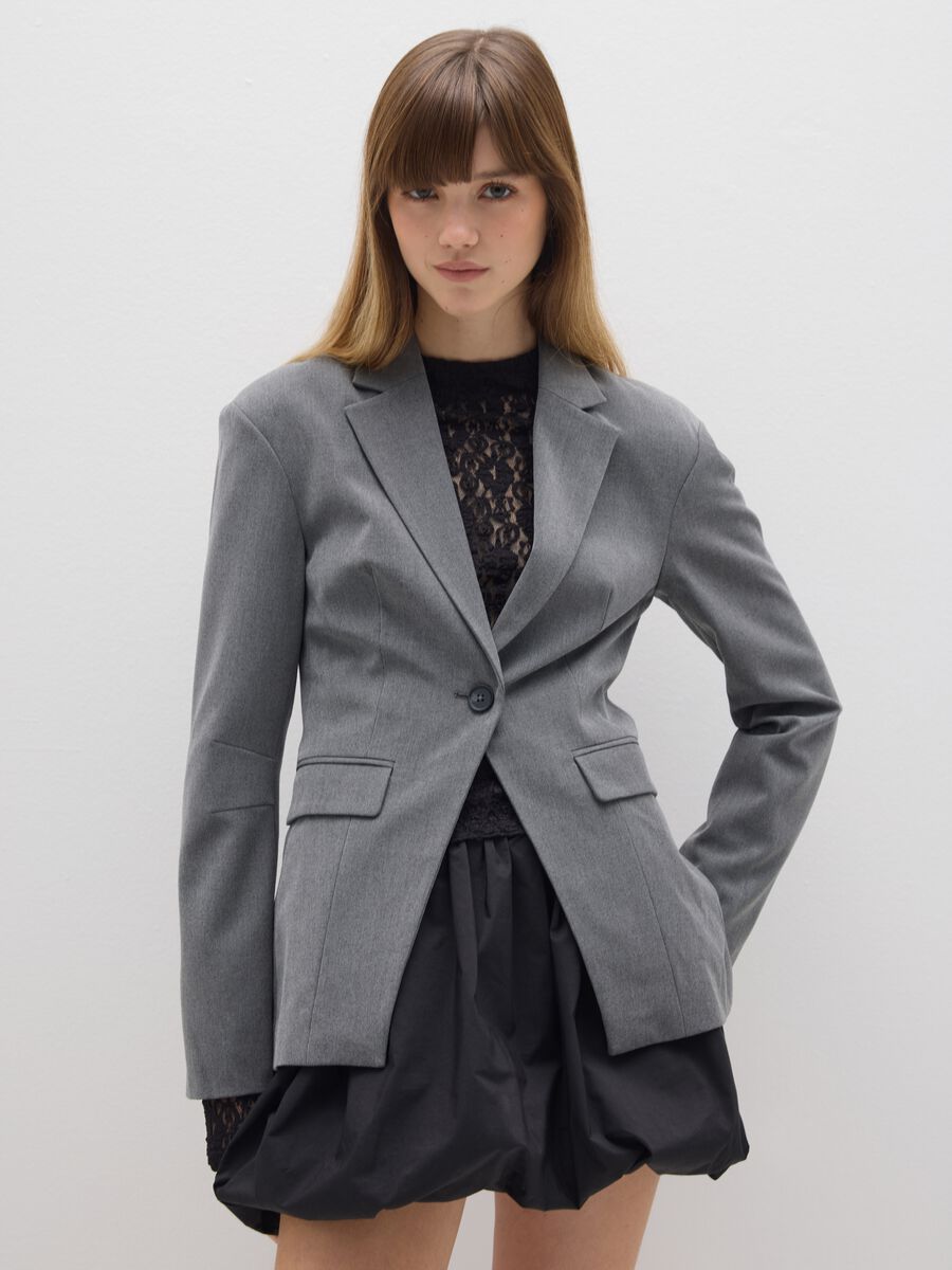 Blazer grigio slim fit con reverse e bottone_1