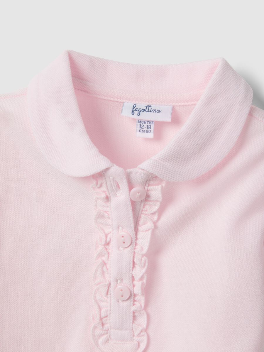 Girls' Pink Cotton Polo Shirt, Regular Fit with Frill Detail_3