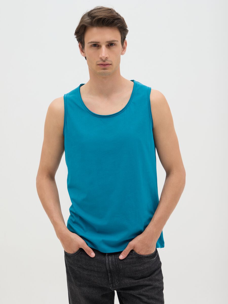 Canotta da uomo in puro cotone blu regular fit_0