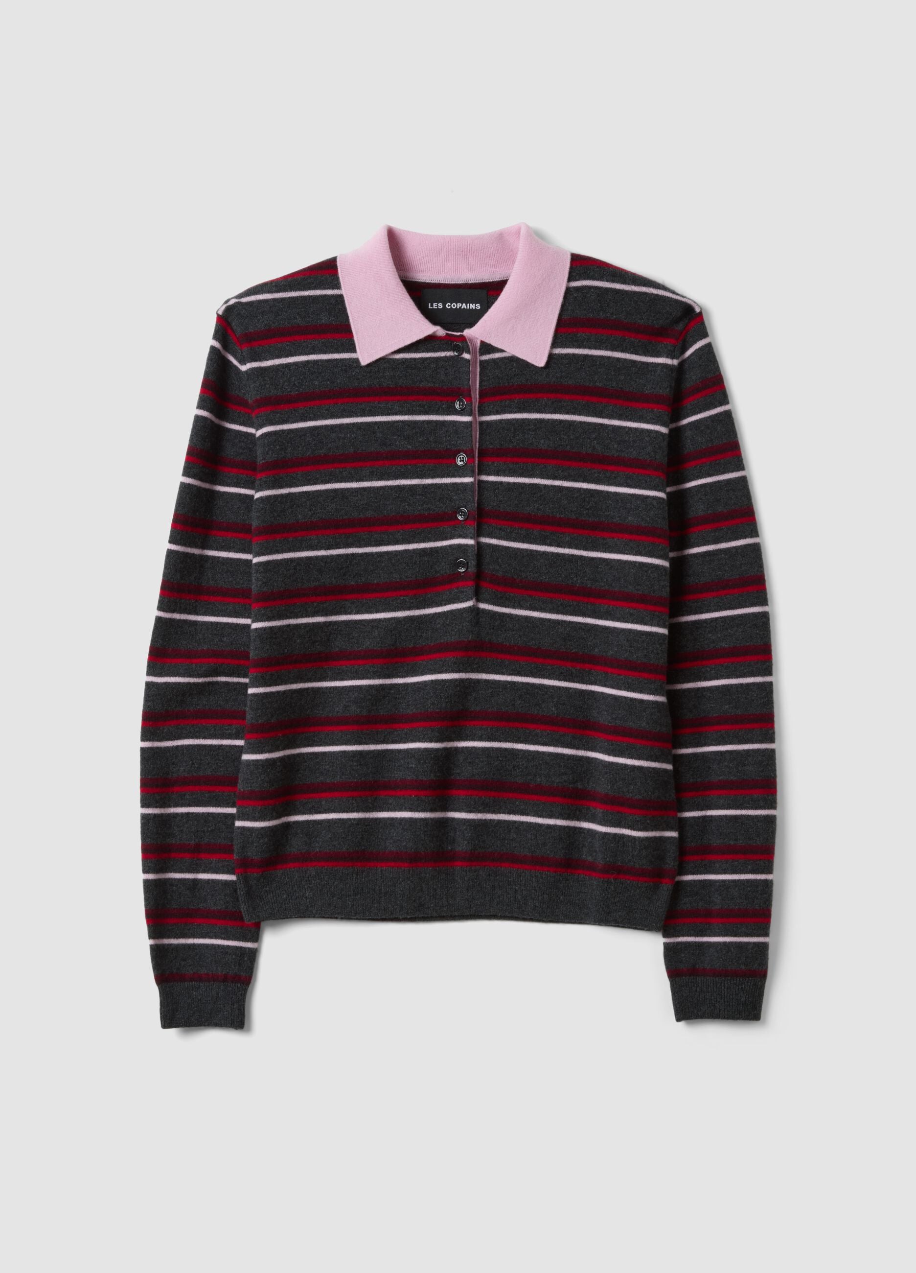 Maglia multicolor in pura lana con colletto polo fitted
