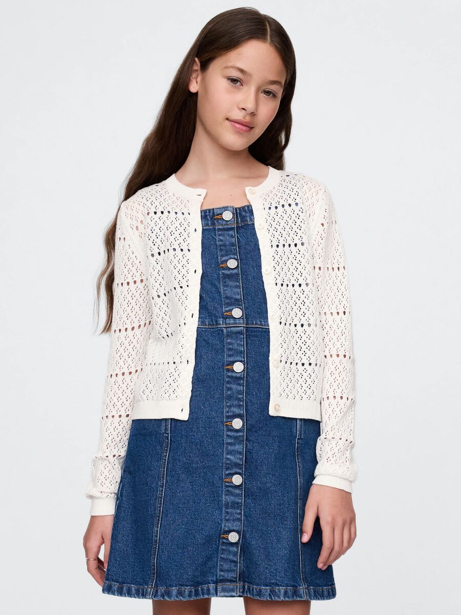 White cardigan with openwork design_0