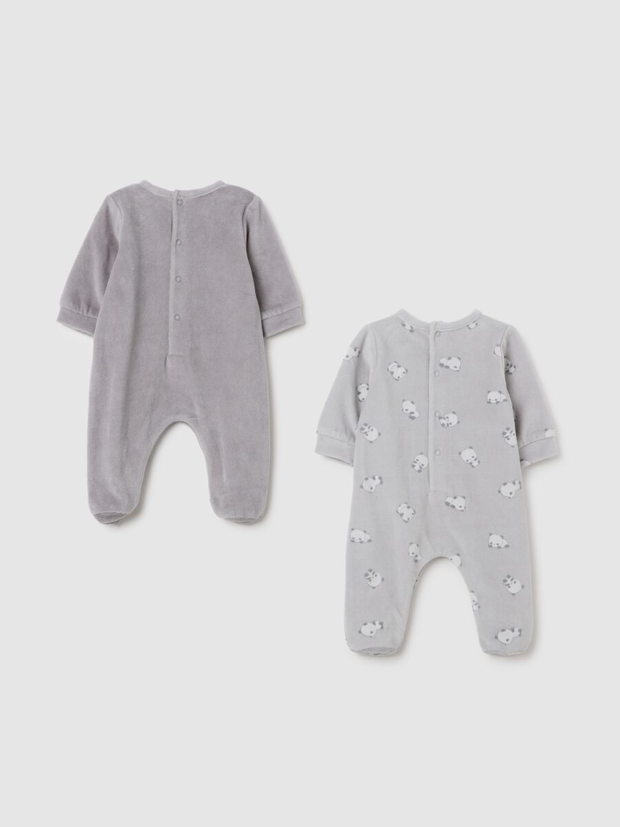 Two-pack unisex grey velour sleepsuits with snap closure_1