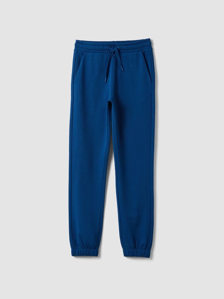Jogger blu in puro cotone organico con coulisse per ragazzo_4