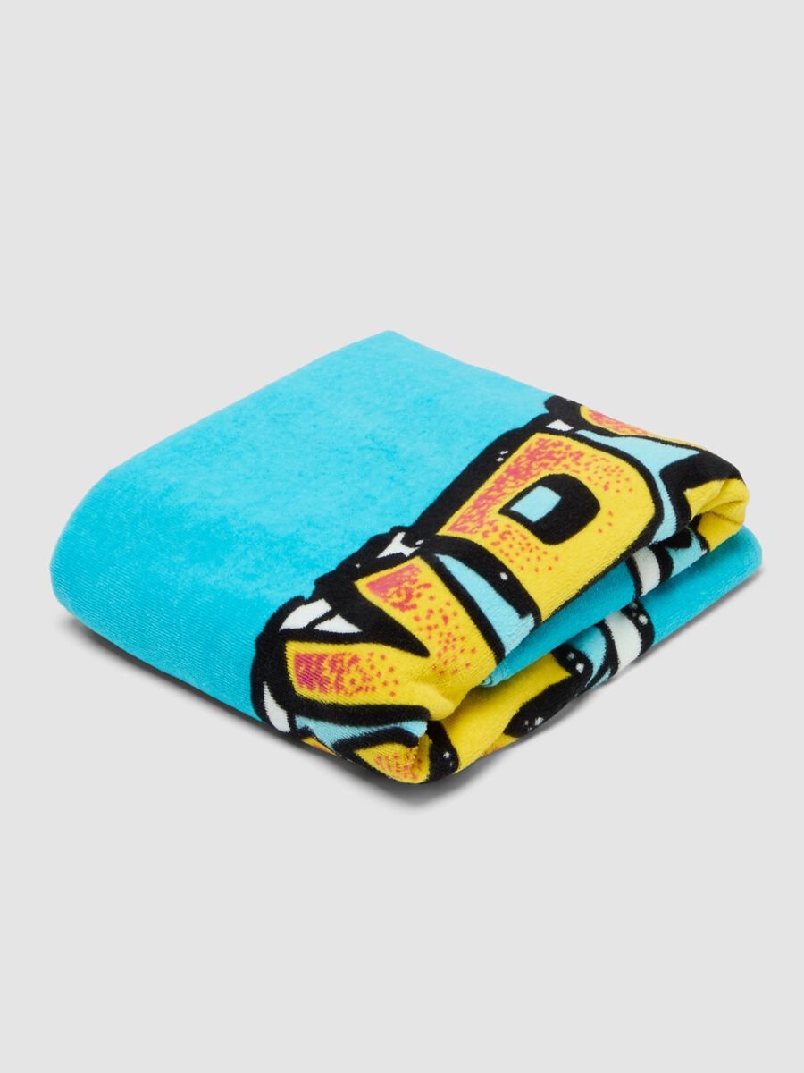 Telo mare azzurro in puro cotone con stampa onda_0