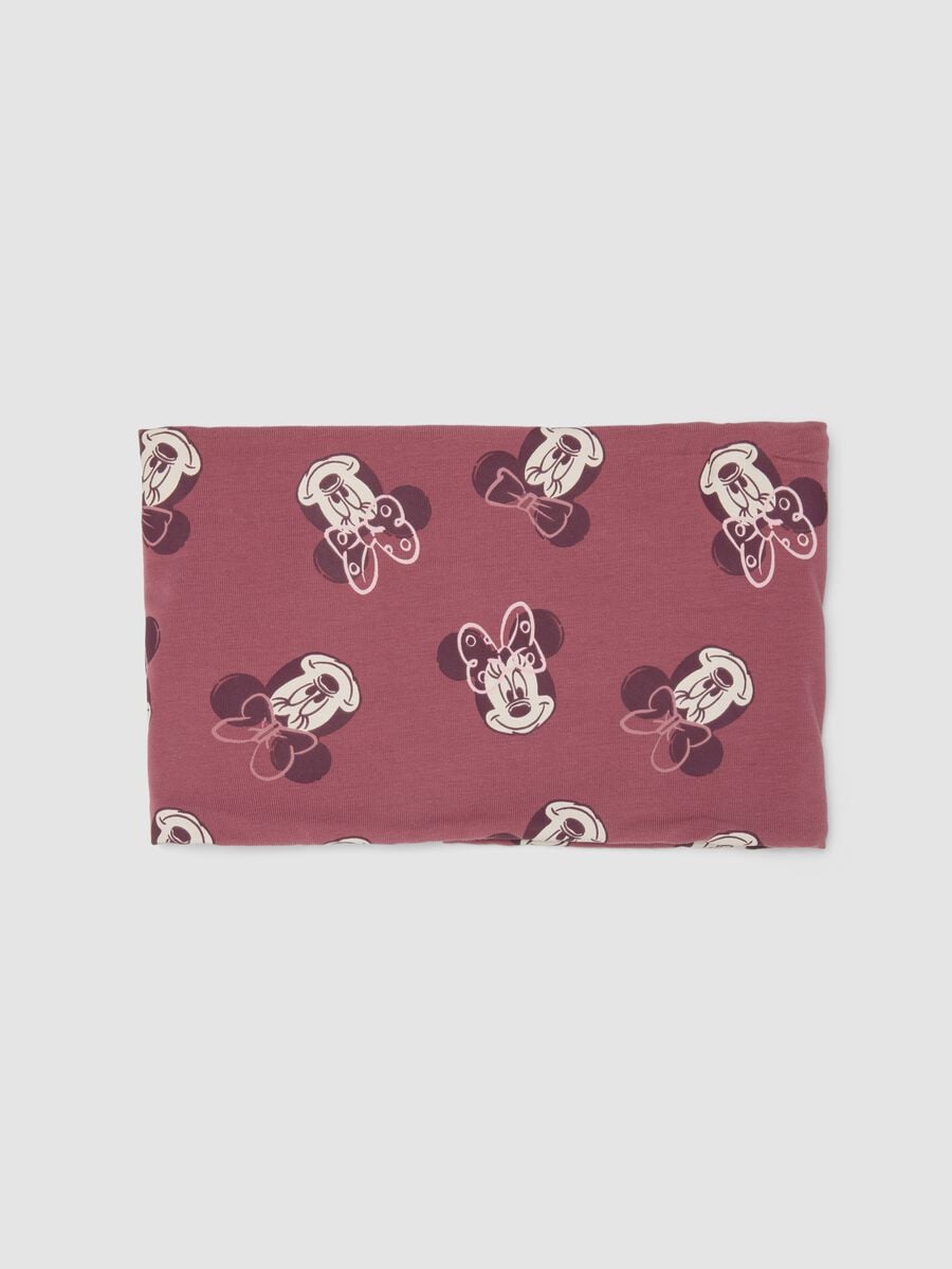 Sciarpa rosa in cotone organico elasticizzato con stampa Minnie per bimba_0