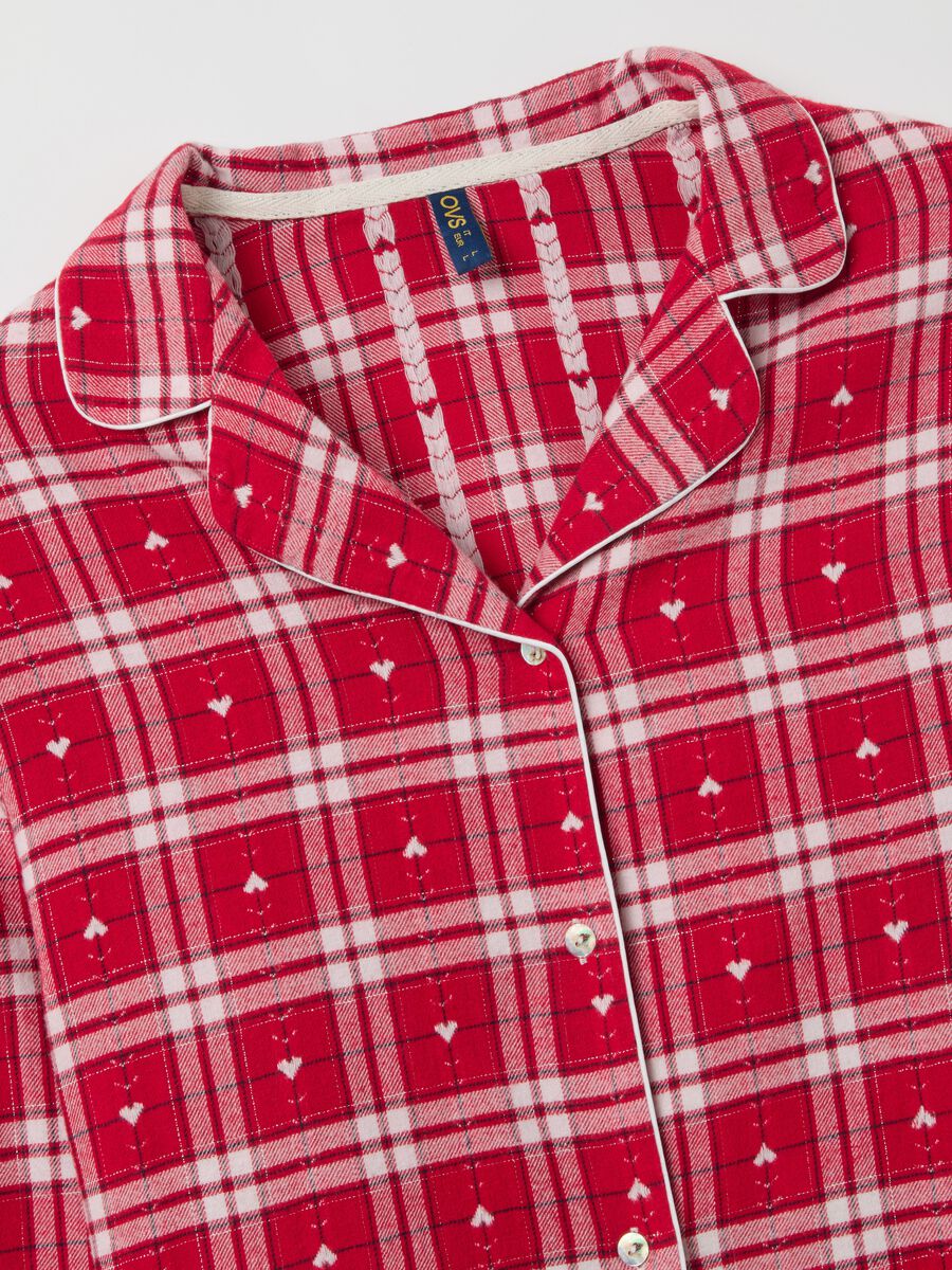 Red and white checked regular fit cotton blend pyjamas_5