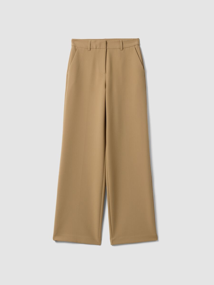 Pantaloni beige dritti in viscosa elasticizzato_4