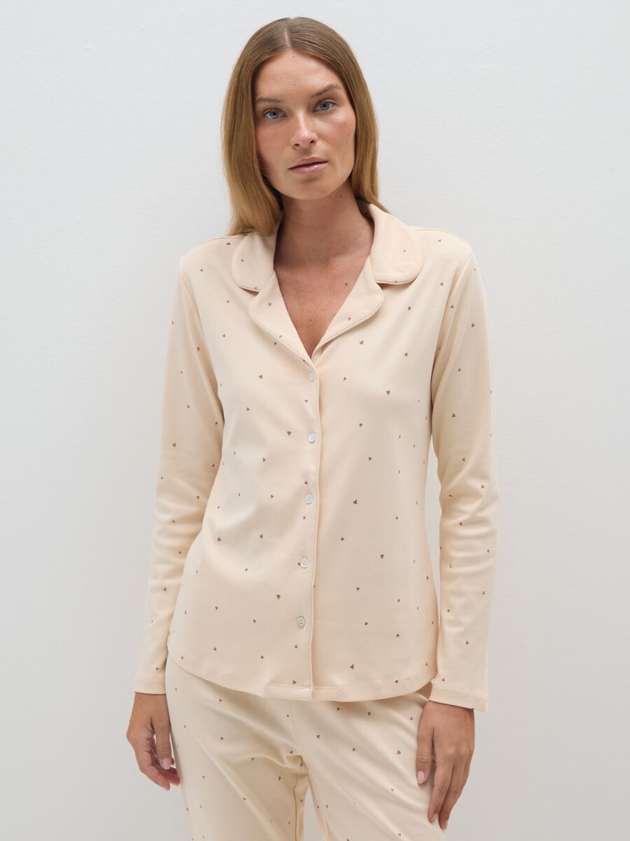 Pigiama a pois in puro cotone beige regular fit_1