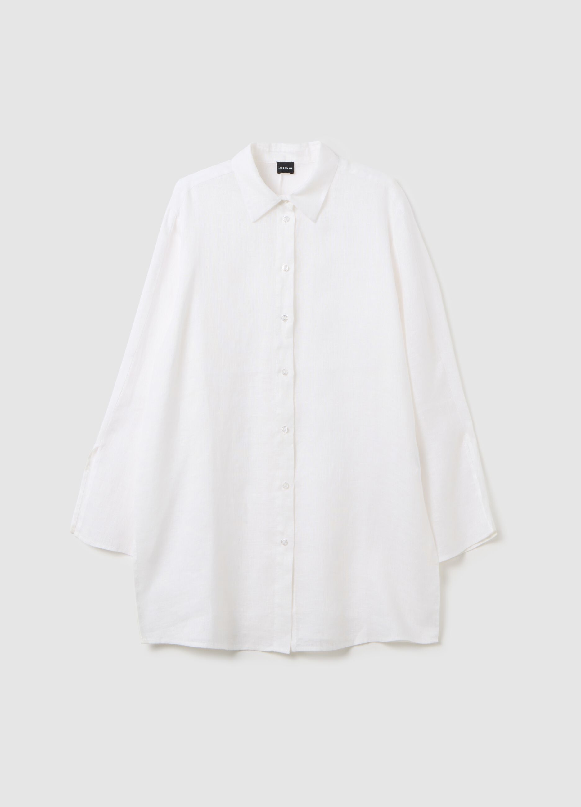 Camicia lunga da donna in puro lino bianca over
