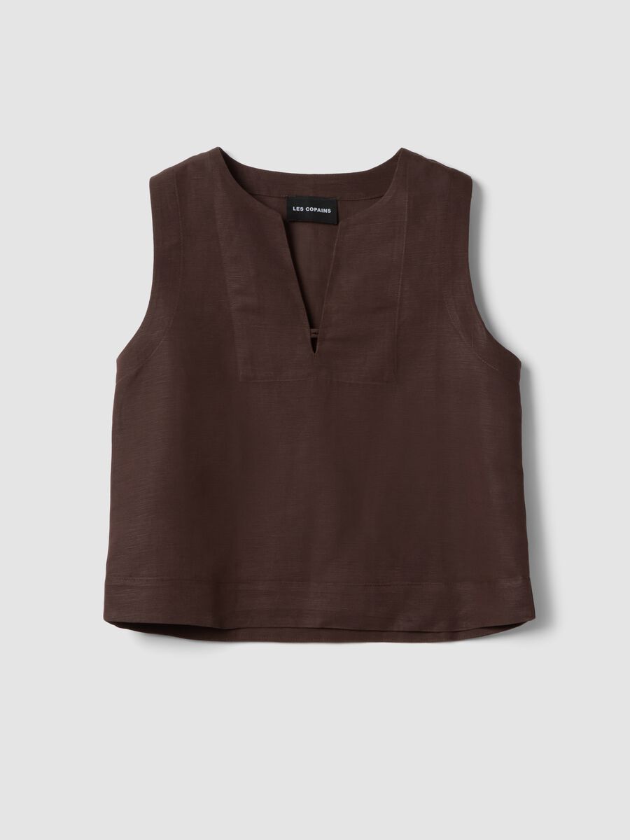 Brown oversized top in linen and viscose blend_0