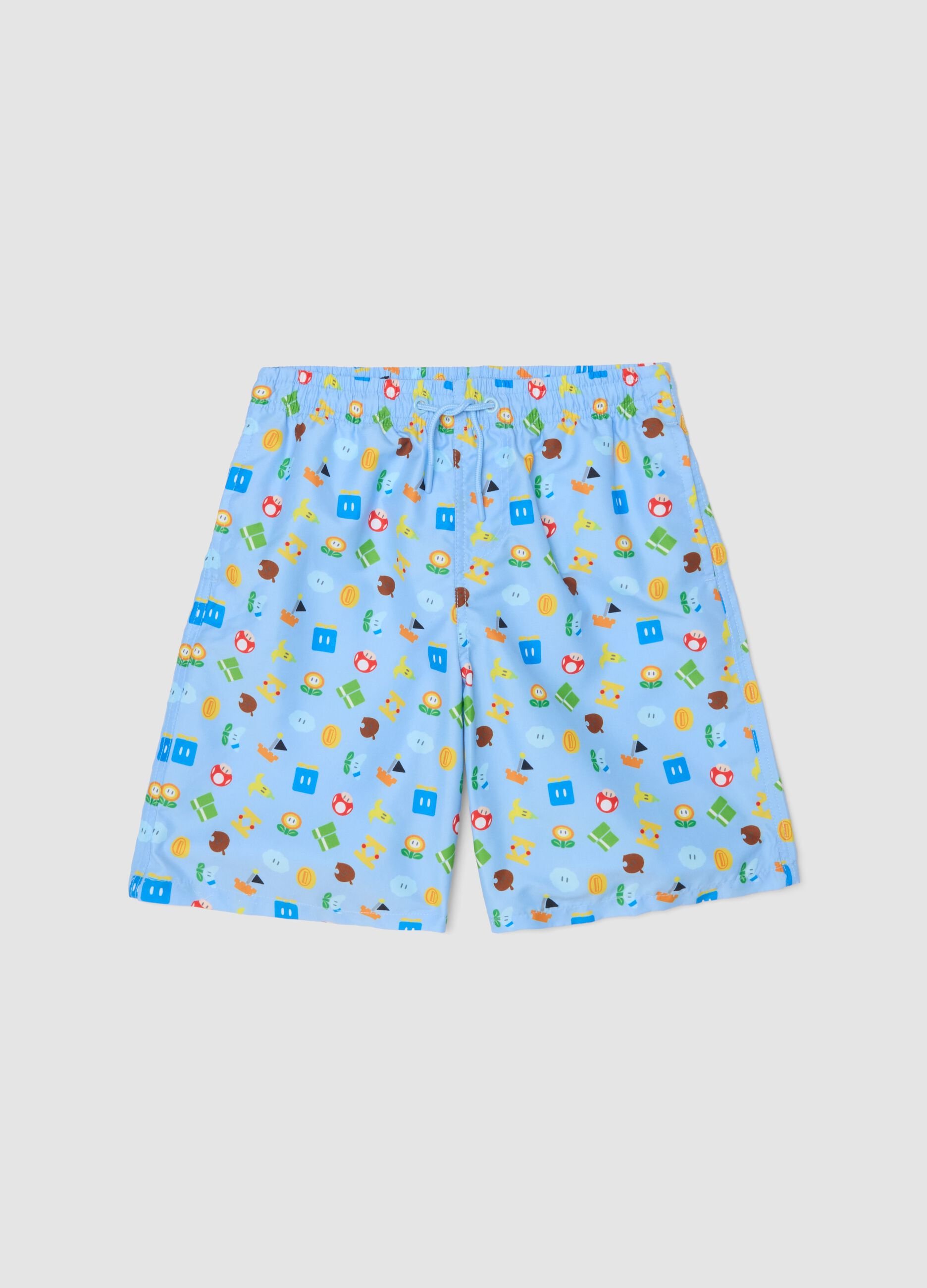 Children's blue swim boxers regular fit with Super Mario prints