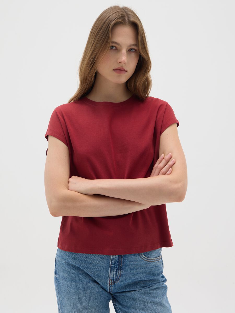 Women's pure cotton red T-shirt_0