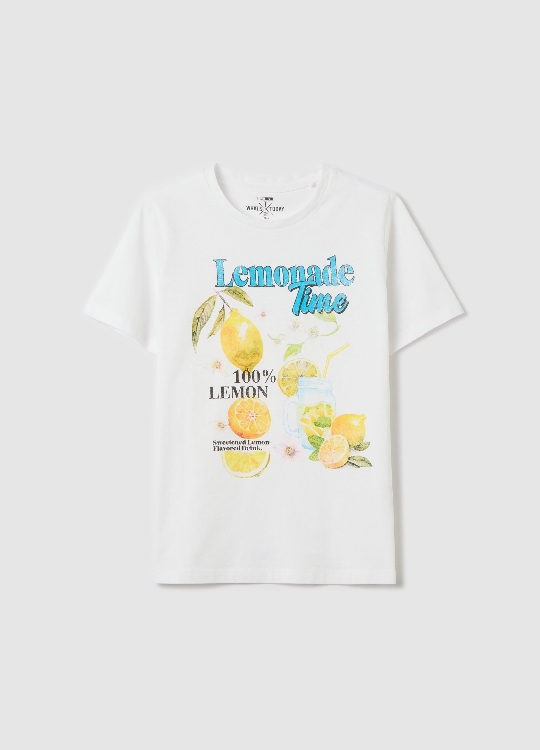 White T-shirt with Lemonade Time print in pure cotton from Ovs