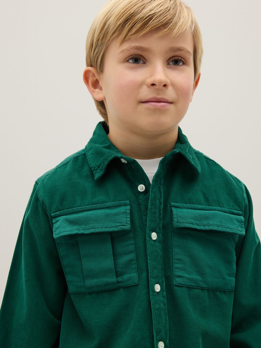 Oversized fit green pure cotton children's shirt_2