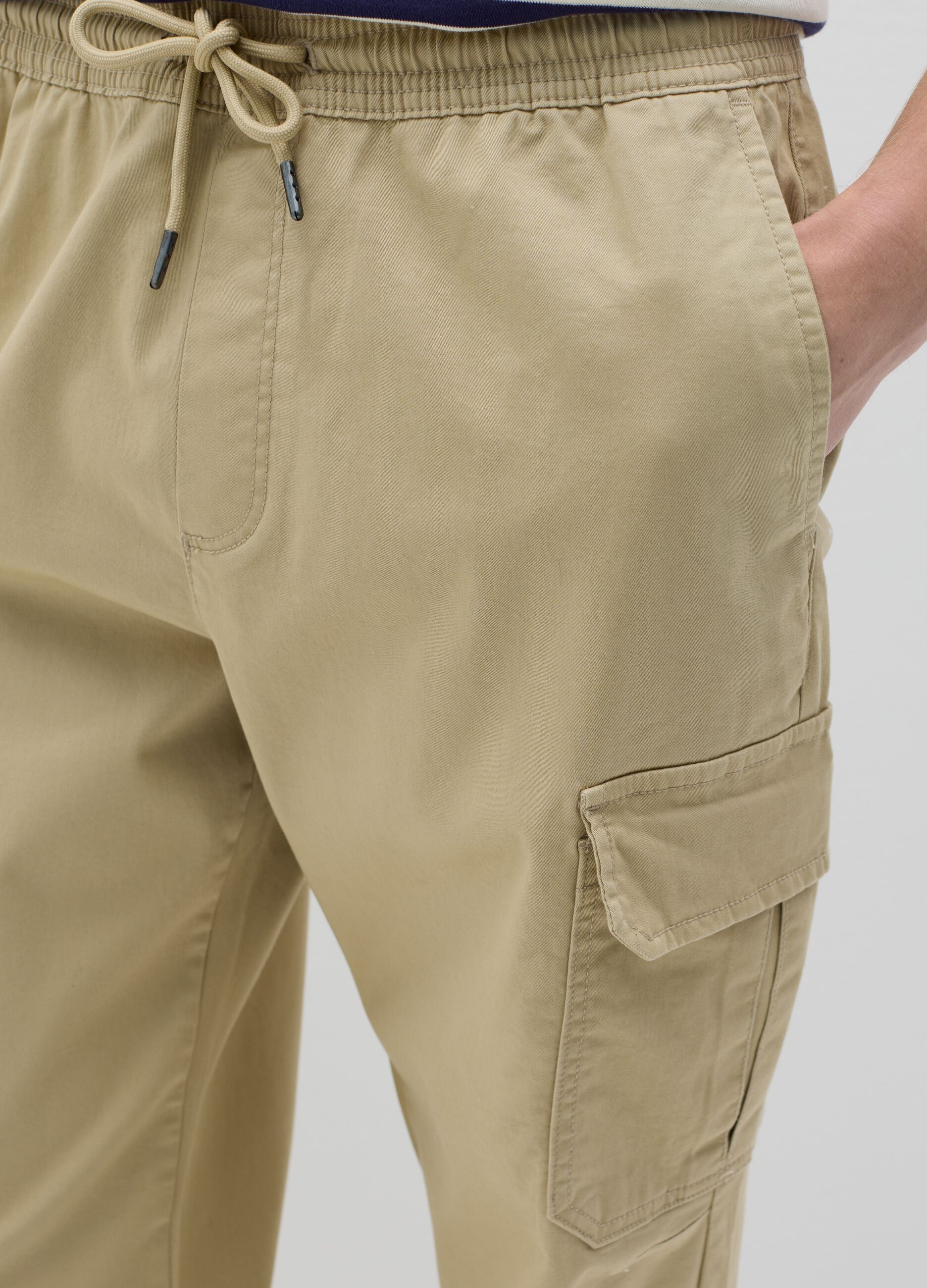 Beige cargo joggers with drawstring