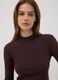 Brown ribbed viscose-blend top with high neck_1