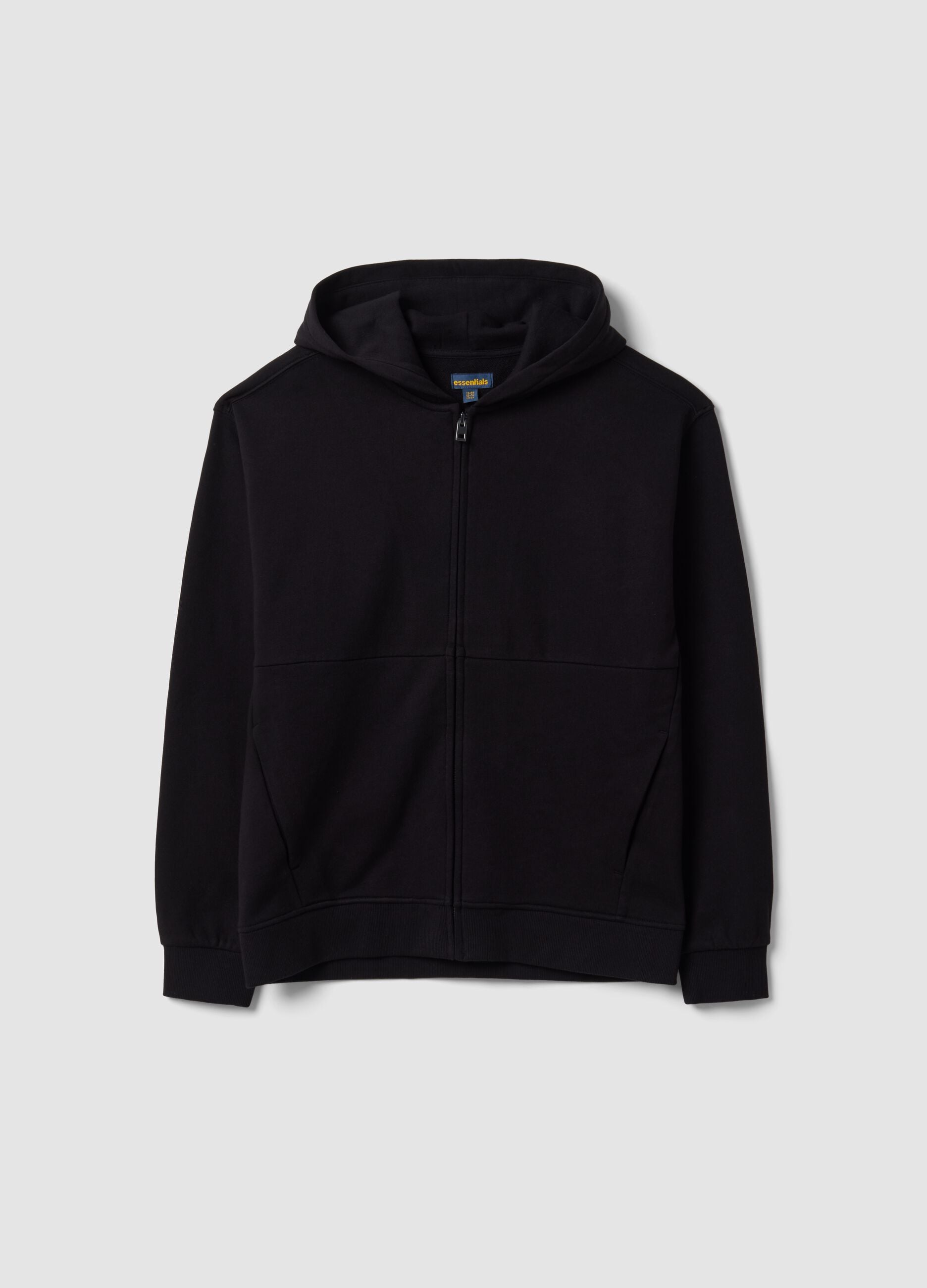 Black organic cotton zip-up hoodie