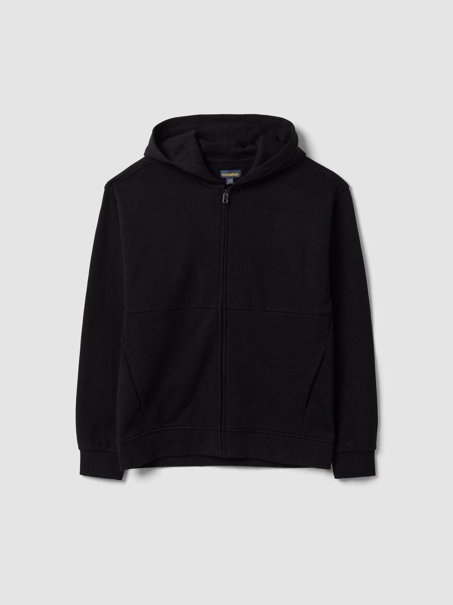 Black organic cotton zip-up hoodie_0