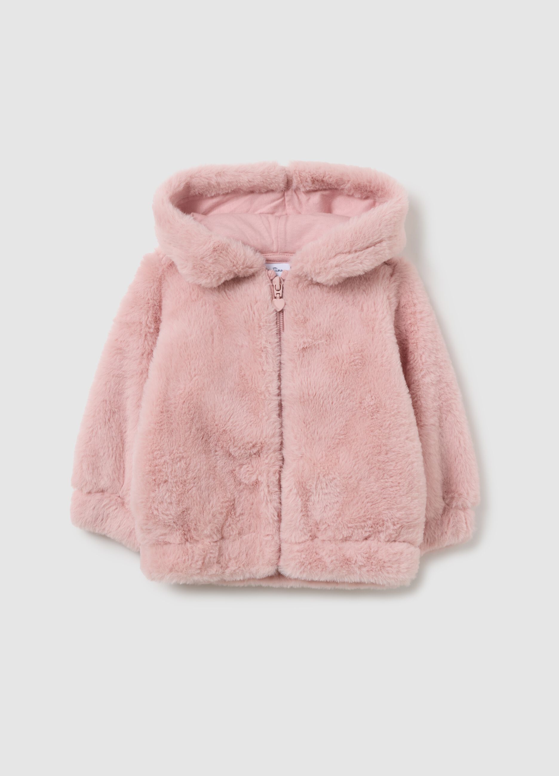Pink regular fit girl's sweatshirt with zip and hood