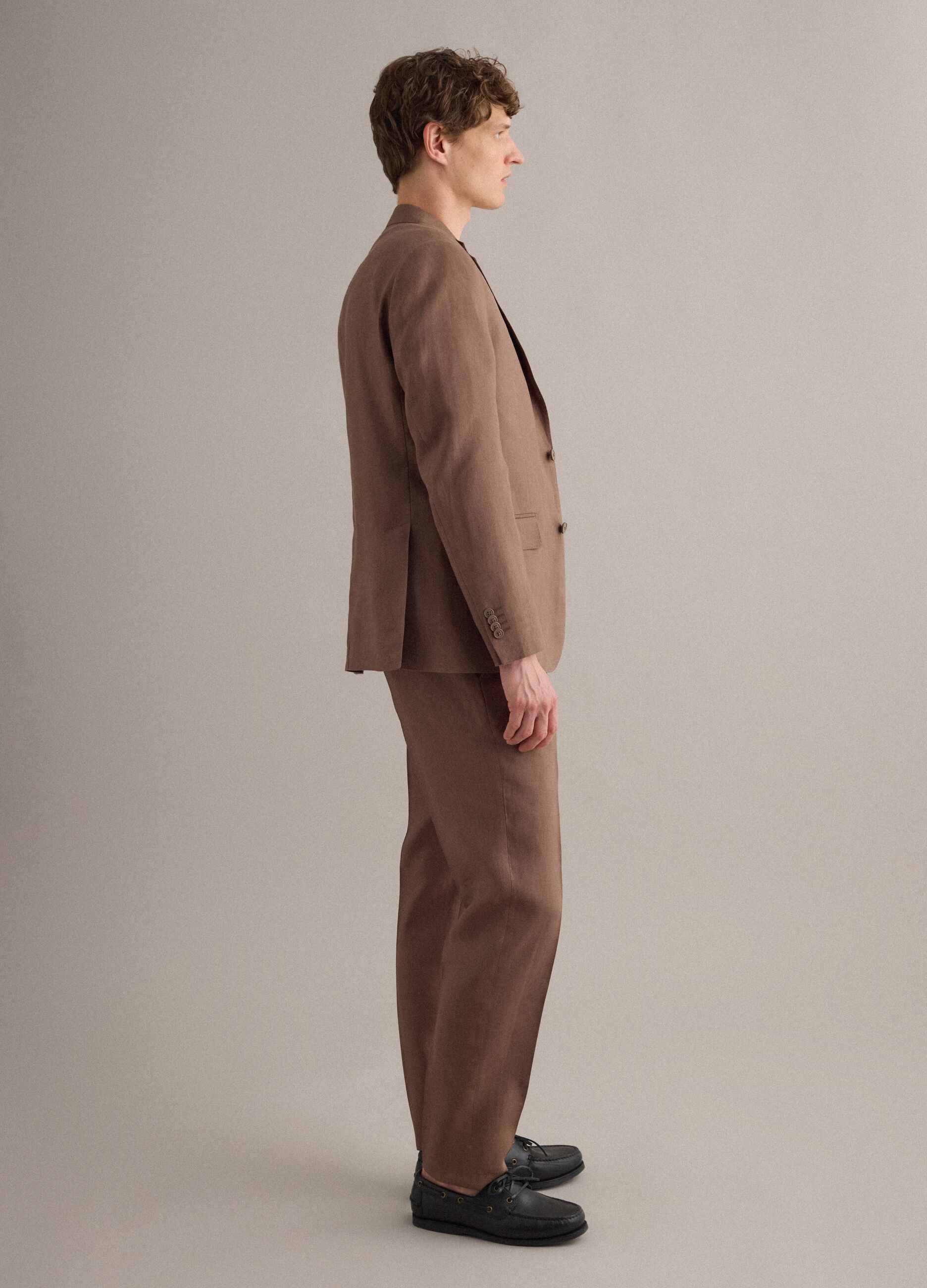 Brown pure linen slim-fit blazer