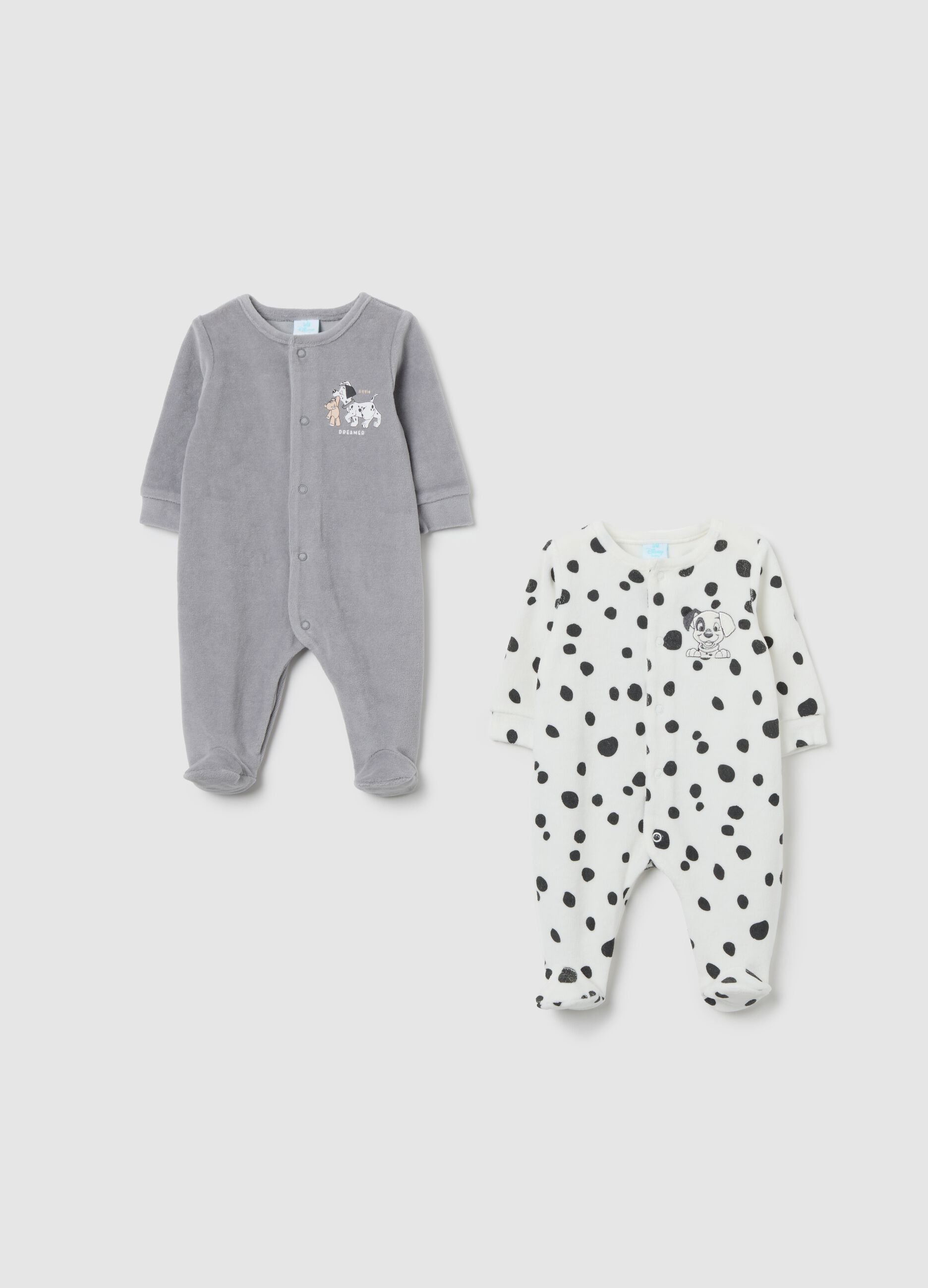 Two-pack grey velour sleepsuits