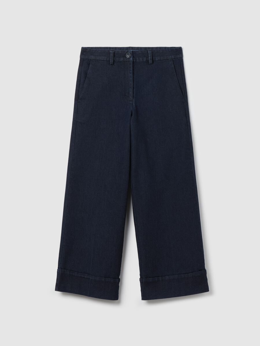 Pantalone fluido culotte in denim con risvolti_4