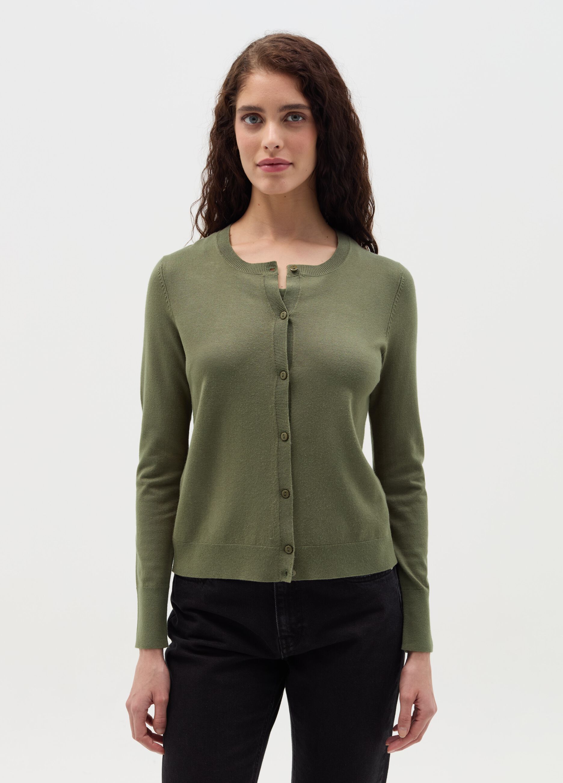 Cardigan girocollo tinta unita
