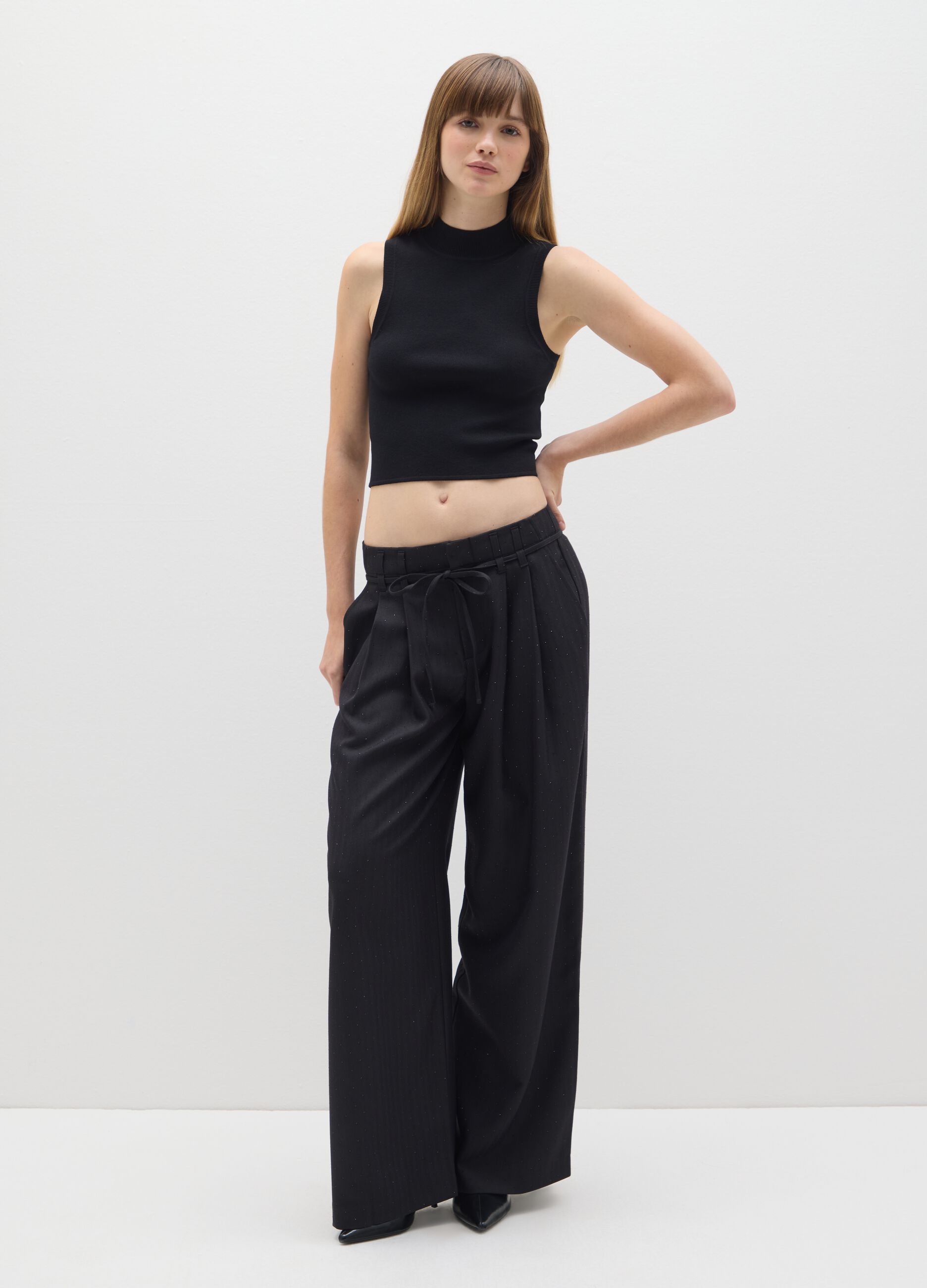 Black Wide Leg Stretch Trousers